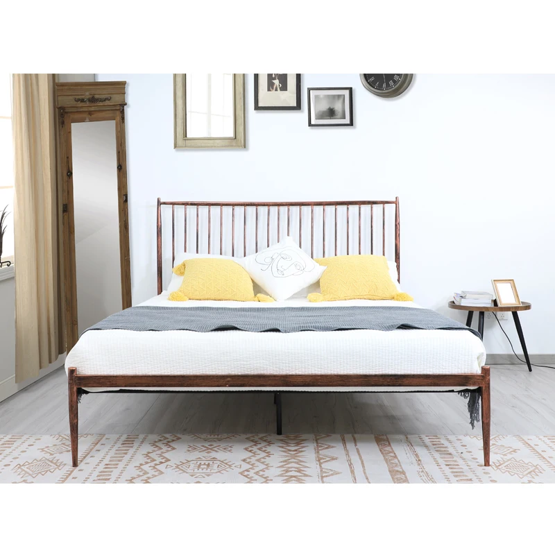 Luxury Industrial Antique Metal Beds Design Vintage Solid Sturdy Bronze Steel Metal Frame Beds