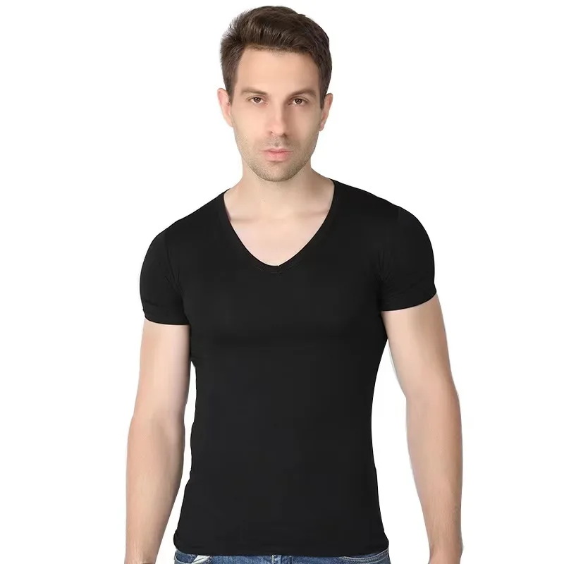 Wholesales High Quality Bamboo Fiber T-shirt Men Large Size T-shirt O neck V neck Short Sleeve