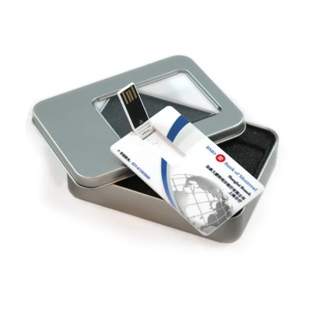 Promotional advertising gift business credit card USB flash pen drive Memory sticks with Metal Tin box and full color imprint
