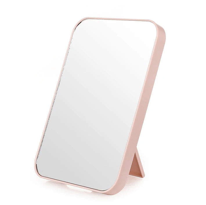 custom modern design luxury square make up mirror hotel bathroom tabletop smart pink vanity mirror with stand