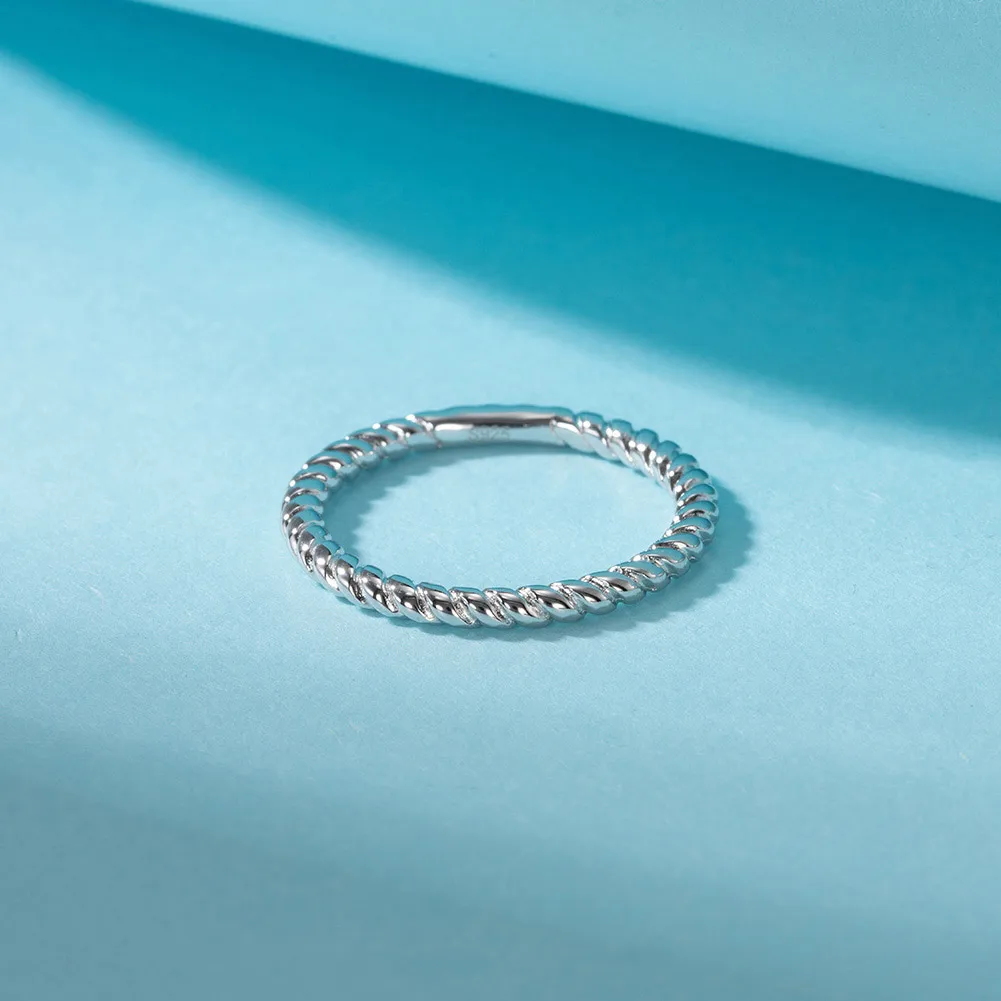 RINNTIN APR24 US Size 5 6 7 8 Thin 2mm 14K Gold Plated 925 Sterling Silver Twisted Rings Stackable Wedding Band for Women Girls