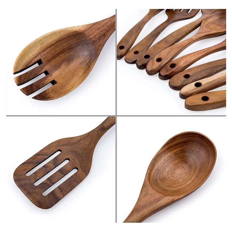Wholesale 8 piece home everyday use kitchen tools non-stick pan wooden cooking utensils set