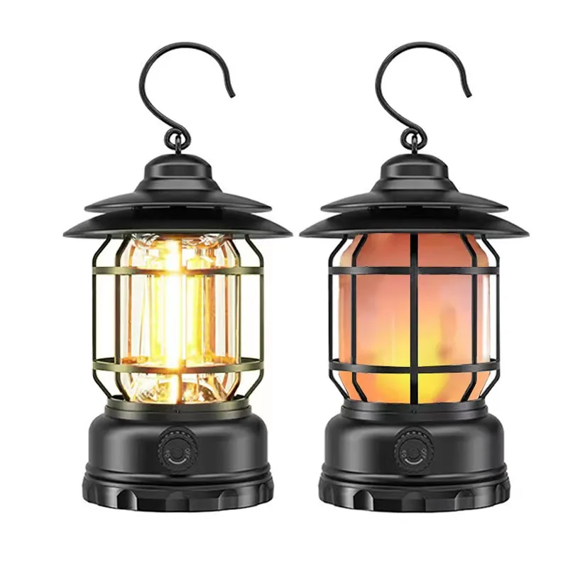 Retro outdoor Stepless dimming waterproof emergency rechargeable tent with hanging for home led lighting lantern camping light