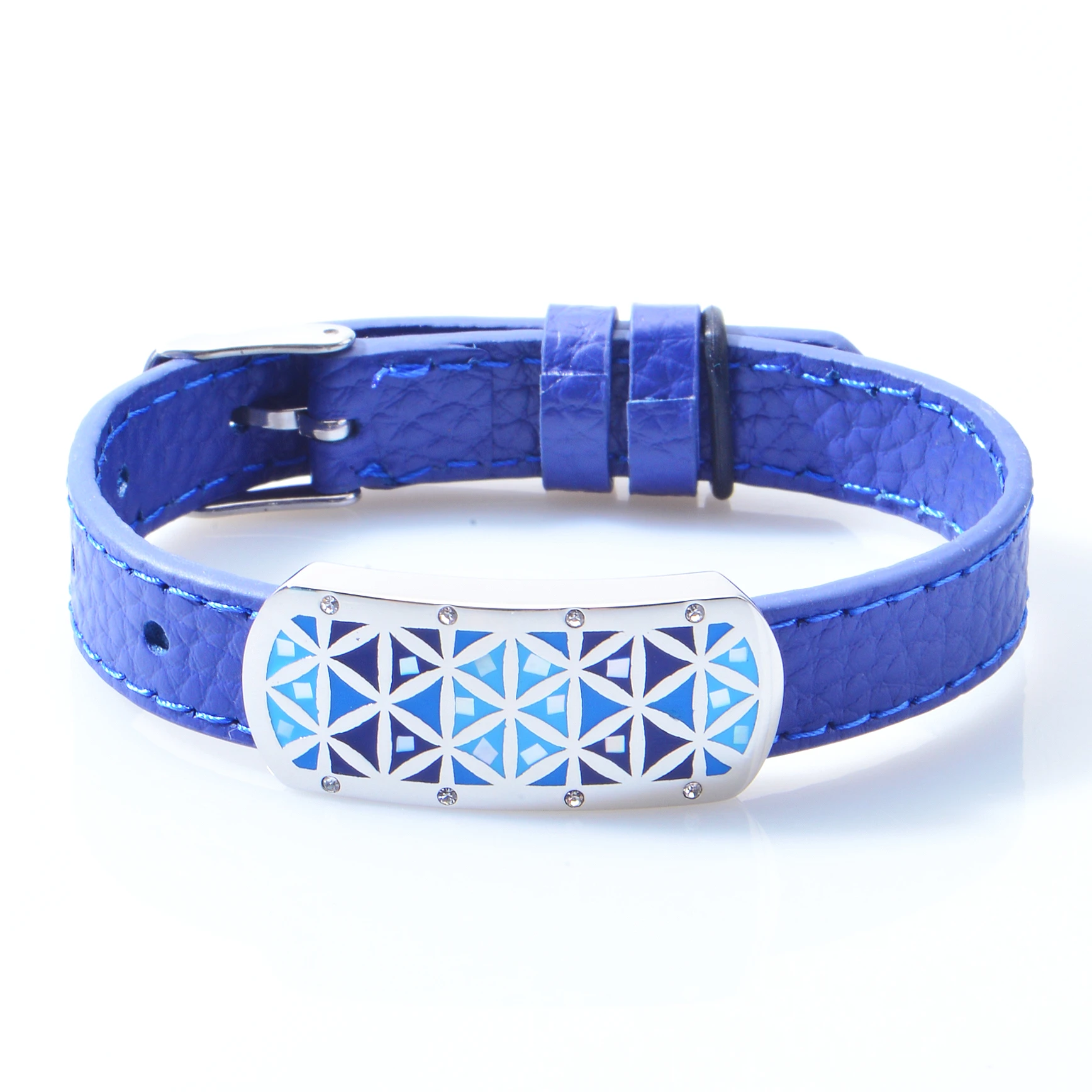 2023 New Stainless Steel Enamel With Mother Of Pearl  Dark Blue Microfiber Leather Bracelet for Women