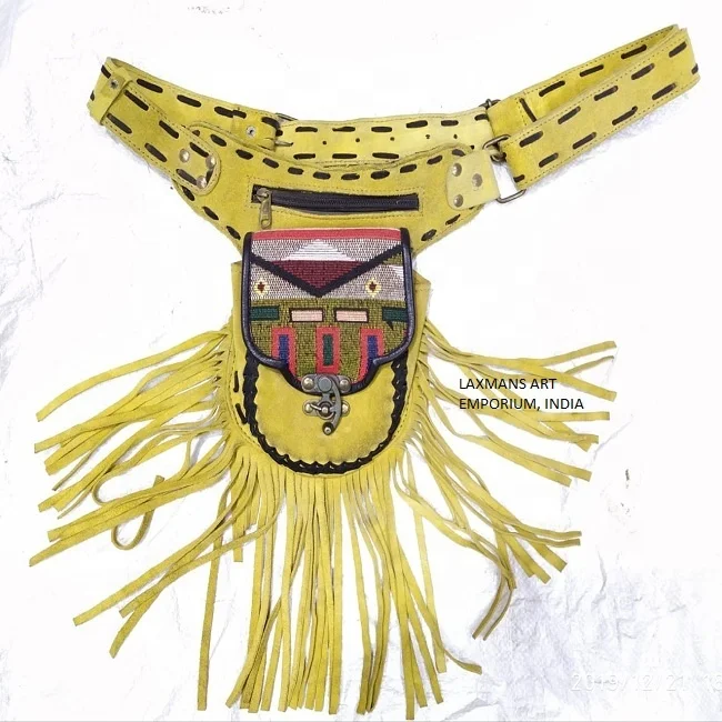 indian leather waist bags with fringes
