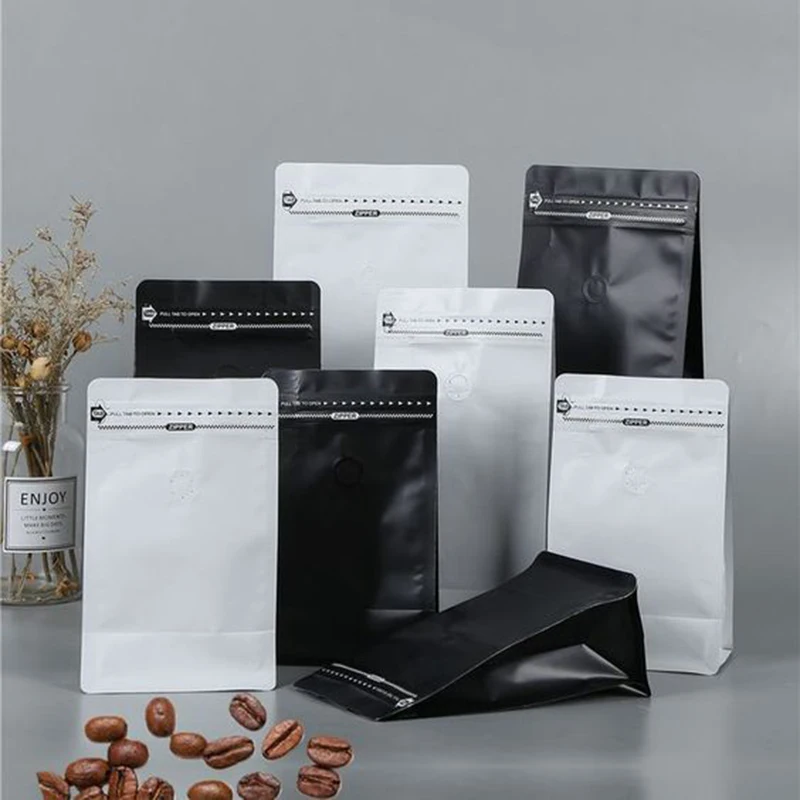 Reusable Aluminum Foil Pouches Stand-Up Square Bottom Ziplock Coffee Bean Storage for Food Use