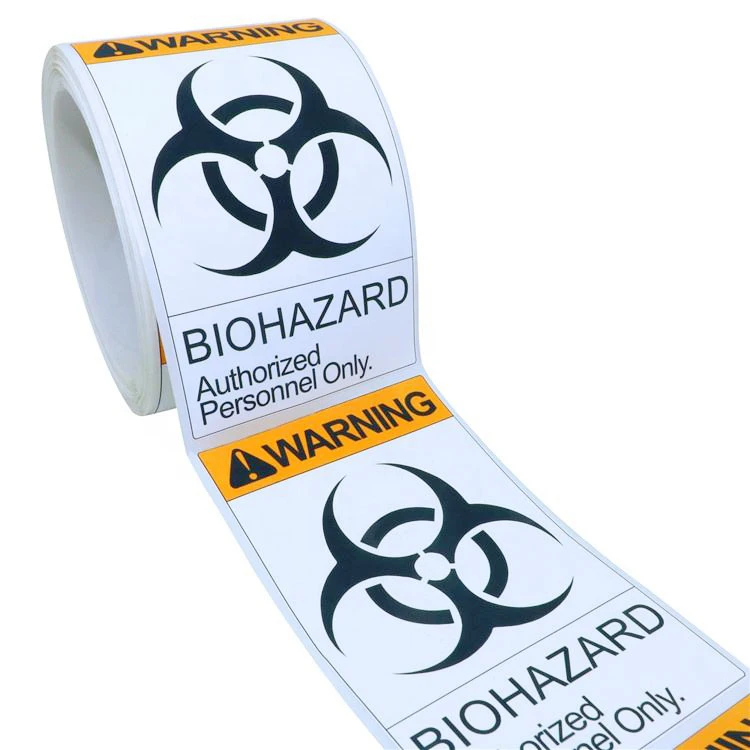 Costom Print 3 x 5 inch 4 X 4 Inch Orange-Black Red-Orange Printed Biohazard Warning Labels Sticker roll