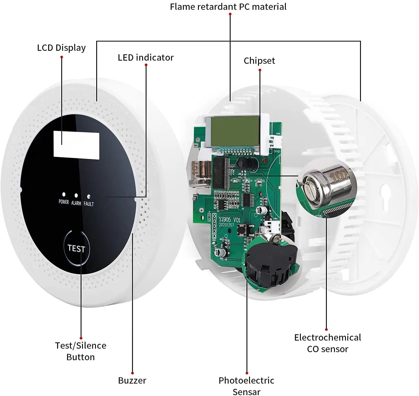 14-year factory latest design smoke and carbon monoxide 2 in 1 home alarm siren