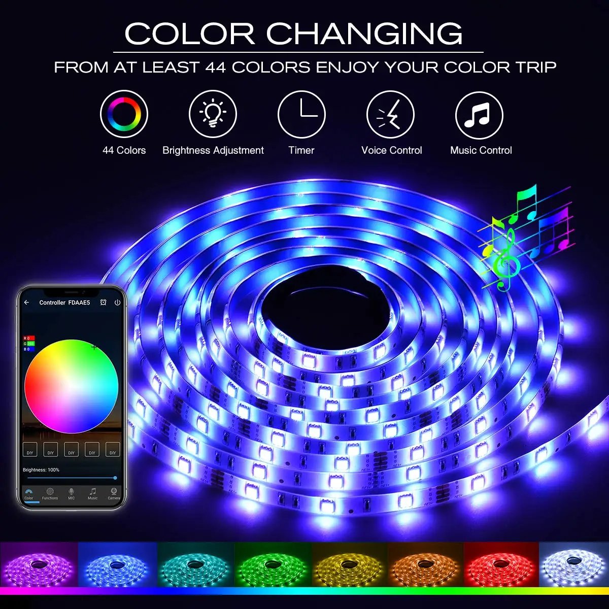 led strips 16.4ft full color app controlled full kit flex voice control waterproof smart rgb led strip light led strip light