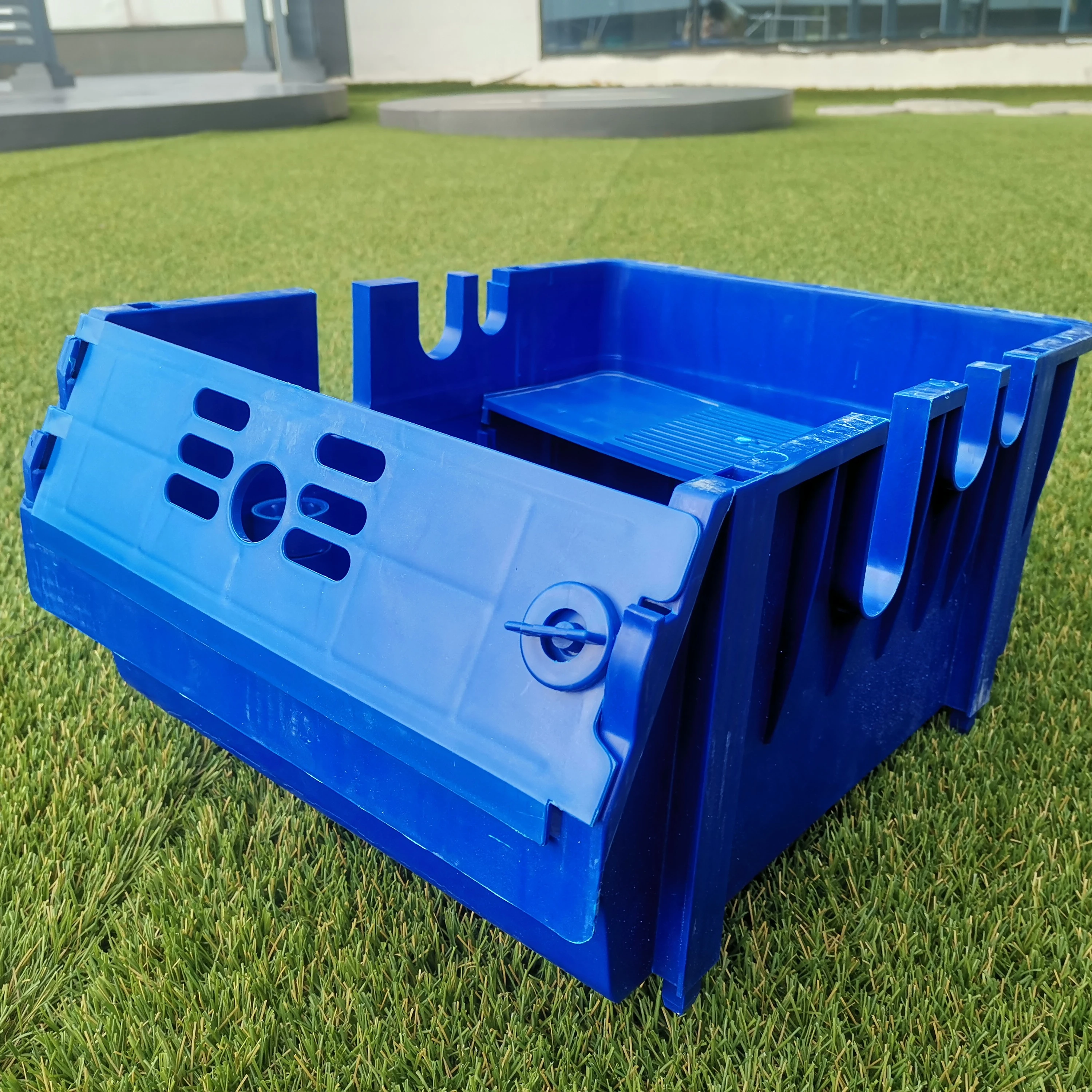 Factory supply seafood plastic crate crab lobster aquaculture folding stackable turnover box with lid plastic farming system box
