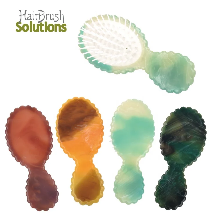 Custom Logo Eco Friendly Handmade Pretty Pattern Acrylic Hairbrush Oval Mini Hair Brushes For Women