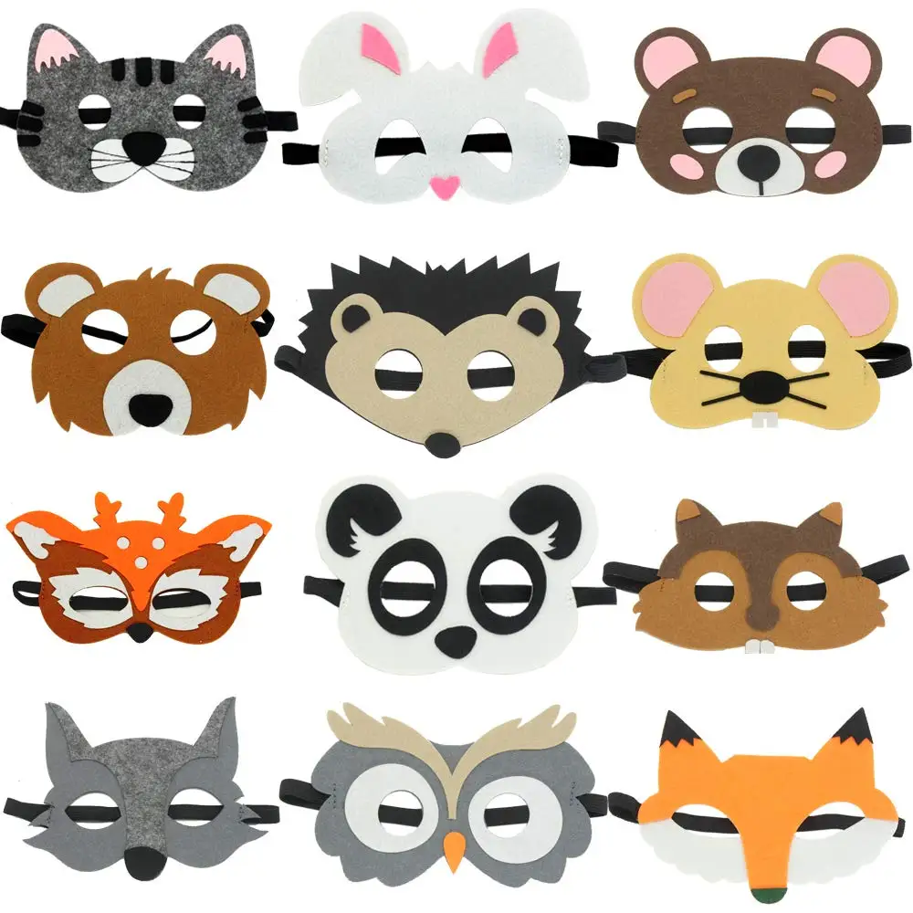 Funny Animal Felt Masks Wild Animal Theme Halloween Birthday Party Favors Kids Costumes Dress-Up Party Supplies
