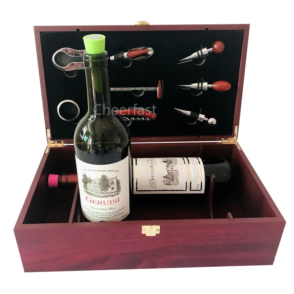 Lower Moq 8pcs Accessories Inside Double Wooden Wine Bottle Box