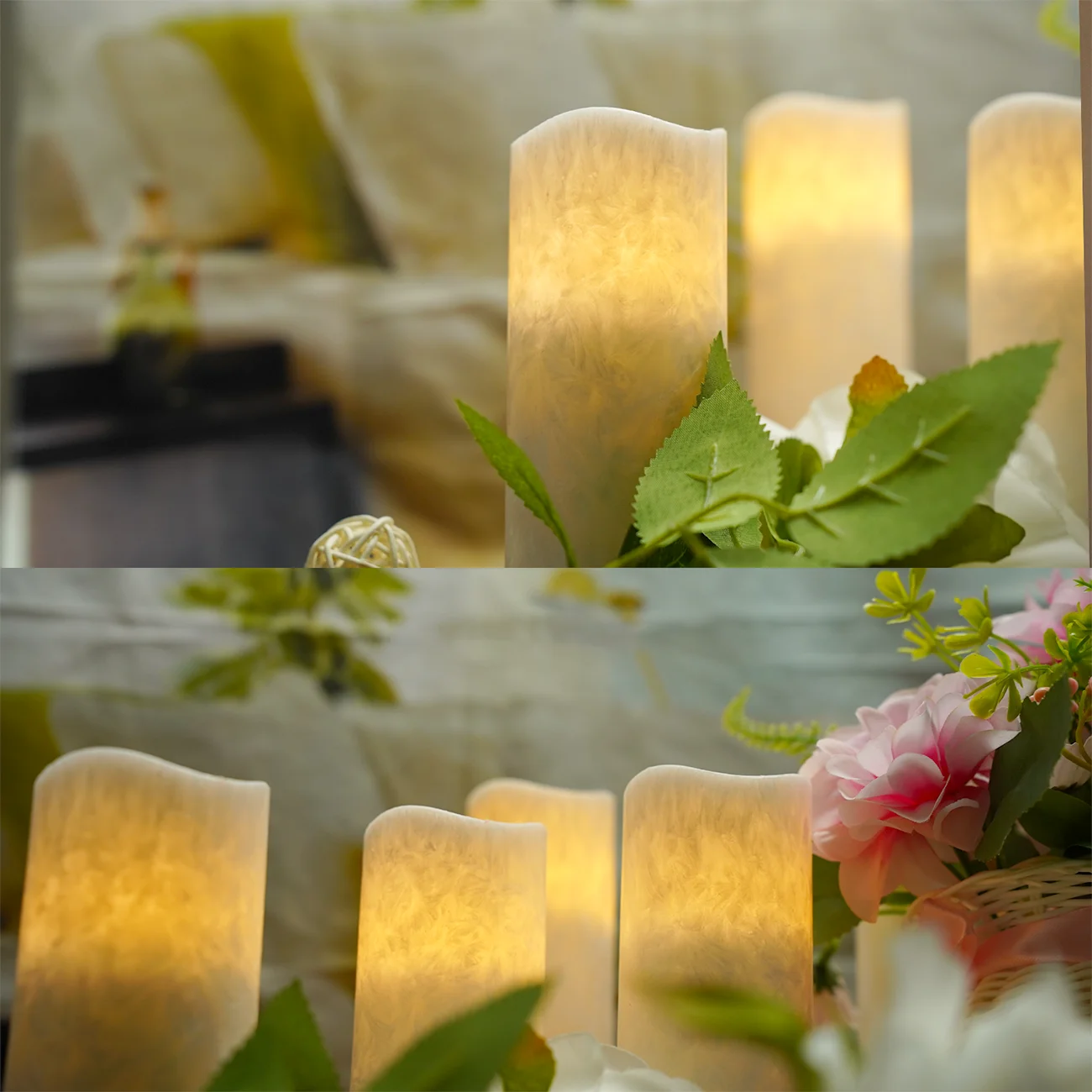 kakoya Set of 5 LED Crystalline wax Flickering Candles Flameless Pillar Candle 24 Hours Timer remote Wedding Party