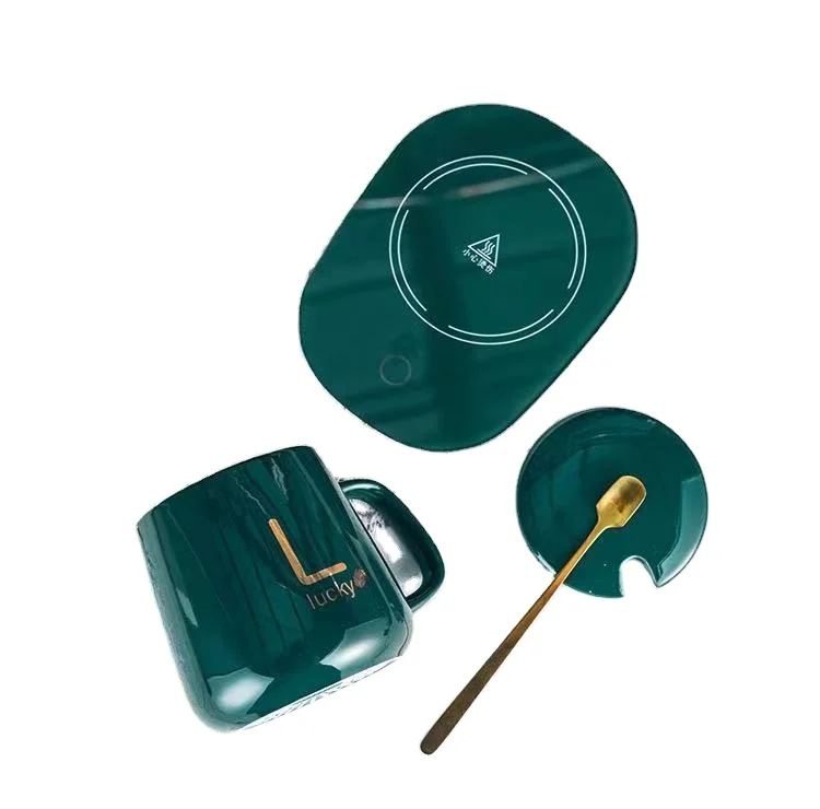 
HOT Gift Box constant 55 degree heating coffee tea milk cup porcelain mug set with intelligent heating pad 