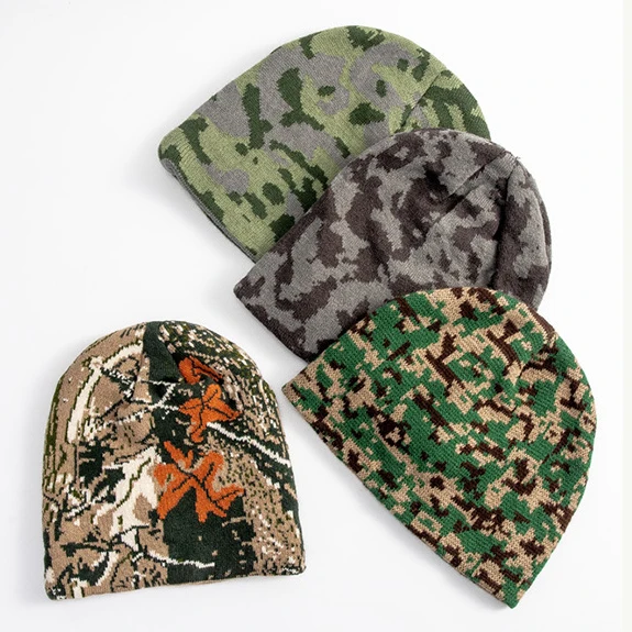Outdoor Sports Wool Knitted Hat Real Tree Camo Pattern Jacquard Beanie