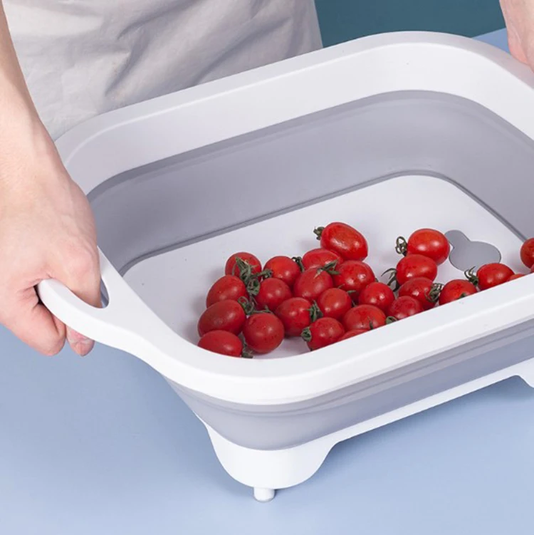 Portable eco-friendly Collapsible Plastic Chopping Cutting Board With Colander