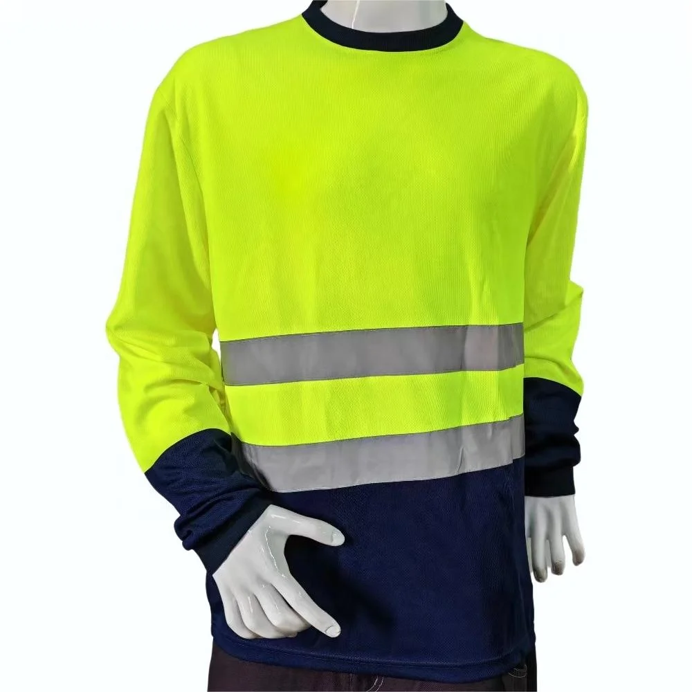 Reflective Workwear Road Safety Long Sleeve Breathable Hi Vis T Shirt Wholesale Work Clothing Green T Shirts