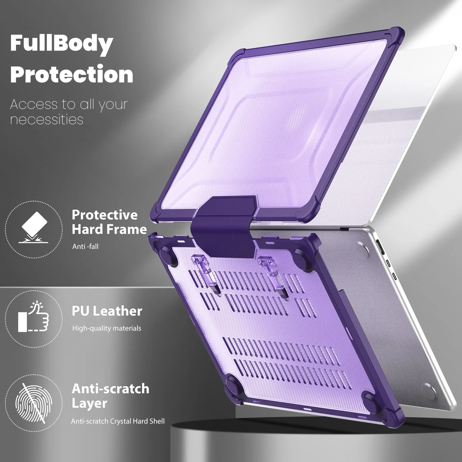 High Quality Laptop Case For Mac Book Air 13.6 2022/2024  M2 A2681/M3 A3113 Clear Case Light Stand Protective