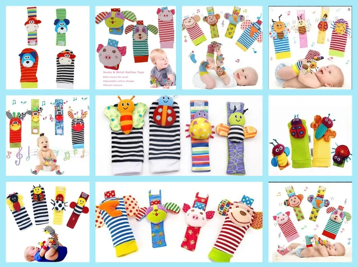 Newborn Cartoon Animal Rattle Toys Wrist Strap Sock Set Cute Bell Baby Rattle Socks