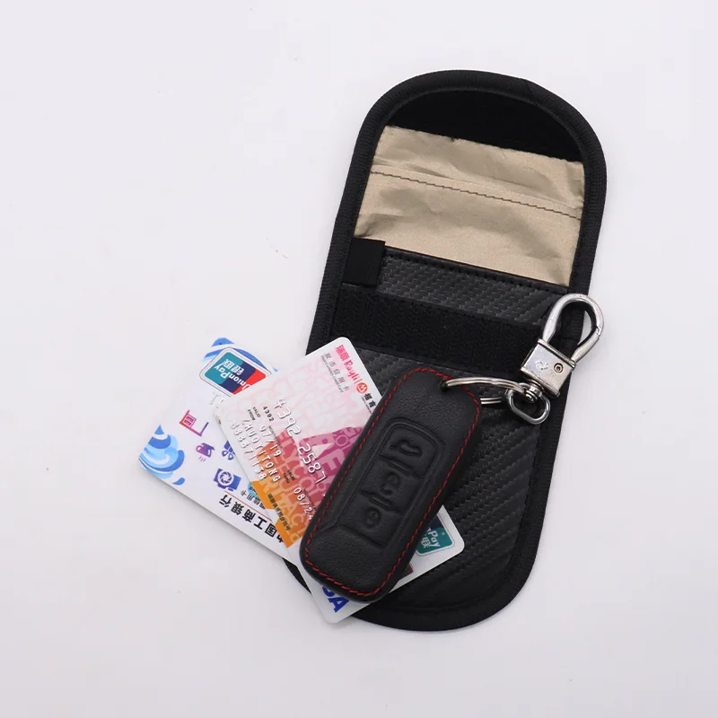 Leather PU Material Key Fob Holder RFID Blocking Case Car Key Signal Block Cover for WIFI/GSM/LTE/NFC/RF Blocked Faraday Pouch