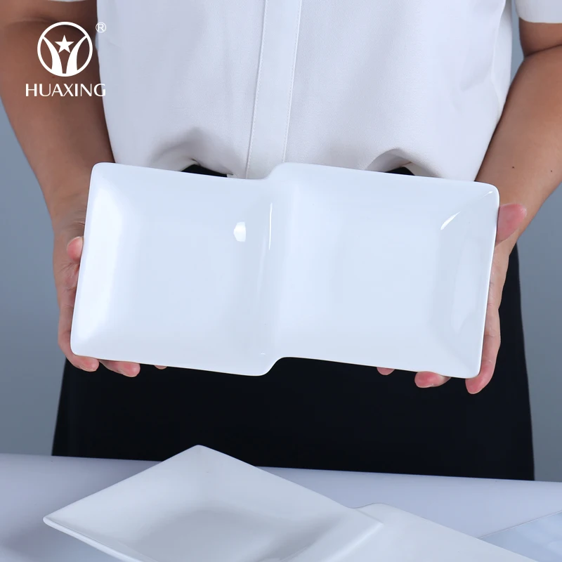 wholesale ceramic plate double dish super white porcelain 2 div dishes dinnerware