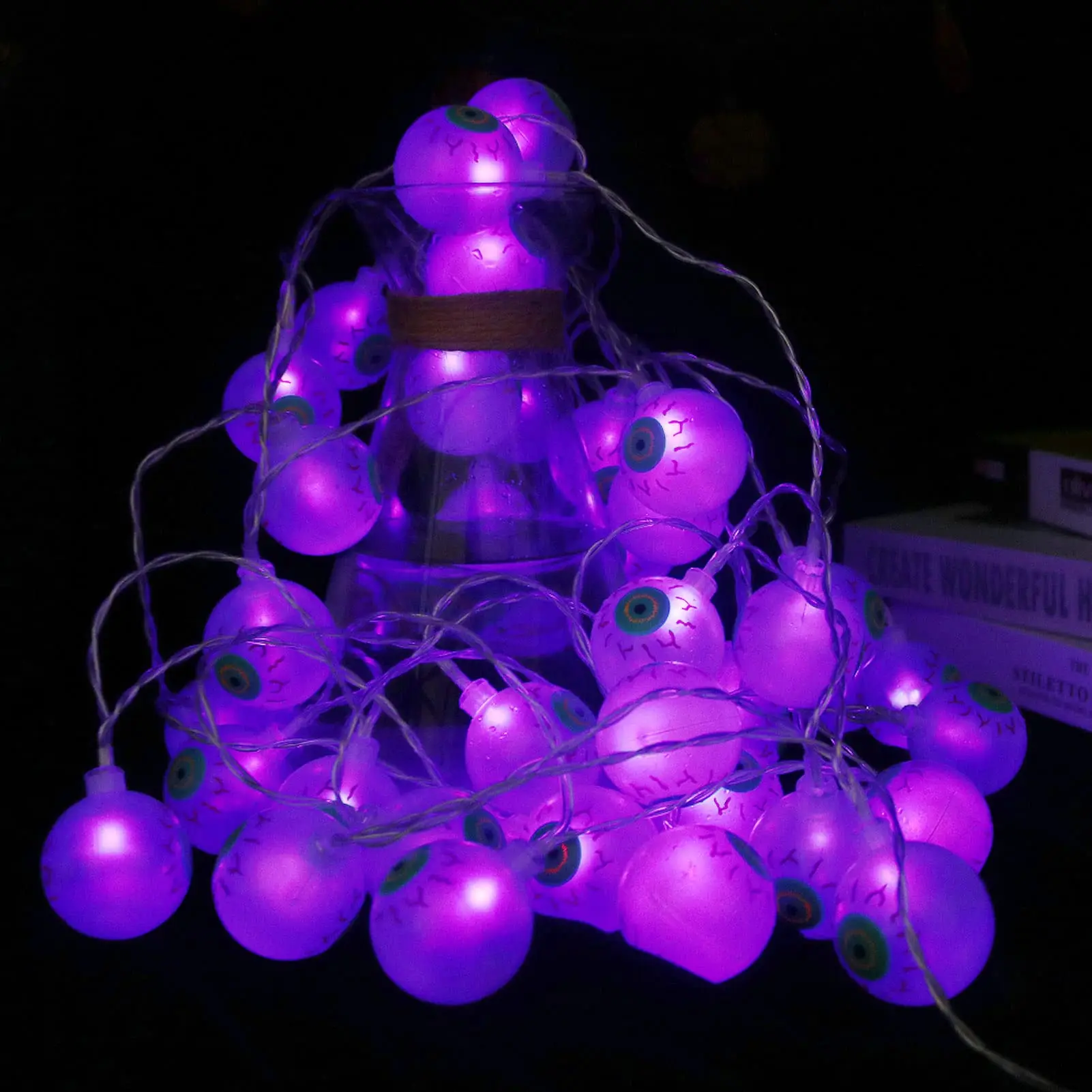 Battery Operated Halloween Eyeball Lights Purple Light Green Eye Halloween Lighted Props
