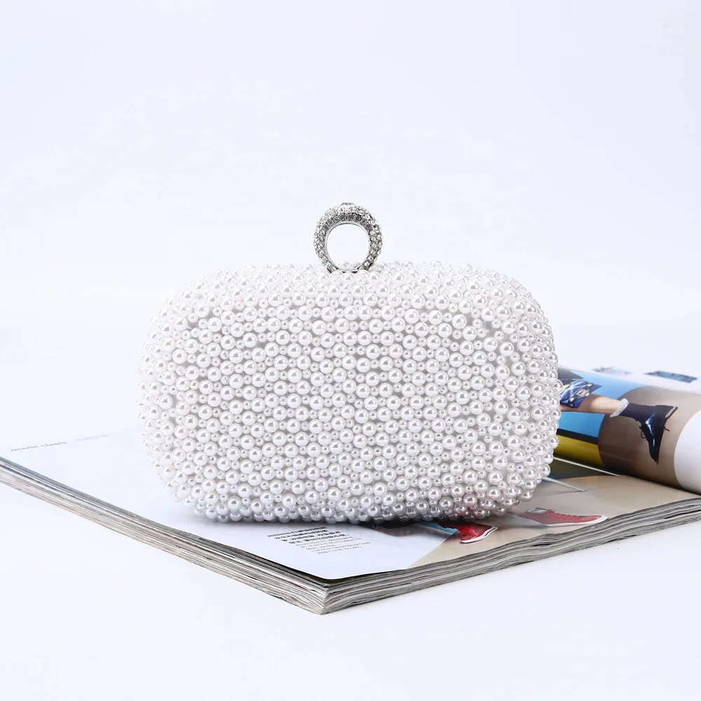 2019 Luxury Rectangle Elegant chain party Crystal pearl evening bag bridal women clutch bags