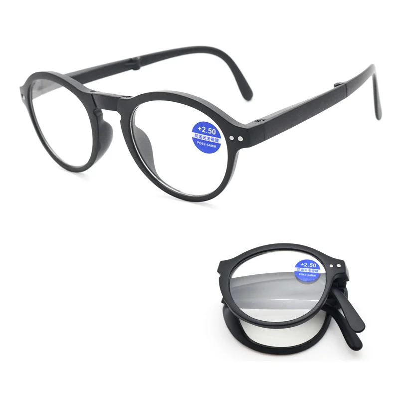 Retro Round Mini Small Anti Blue Light Glasses for Women Men Cheap Folding Reader Glasses