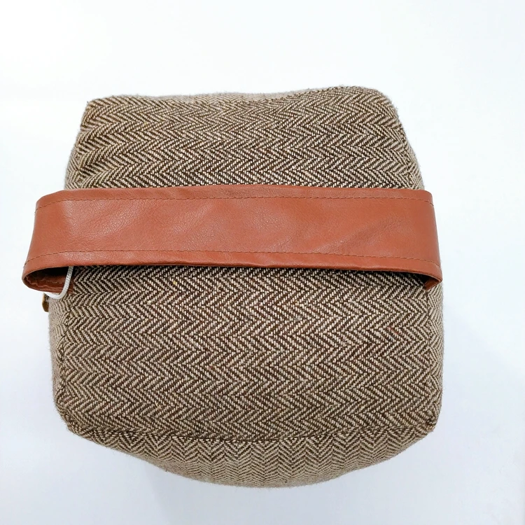 Creative products brown herringbone fabric square bag door stopper with handle sand filled cube door stop