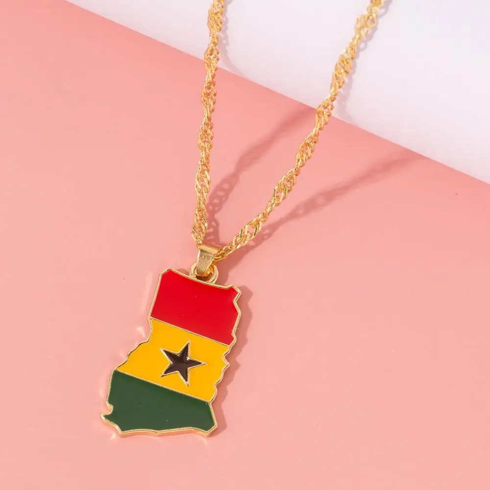 Fashion Jewelry Customized Color Drop Oil Enamel African Countries National Map Flag Necklace For Women Men