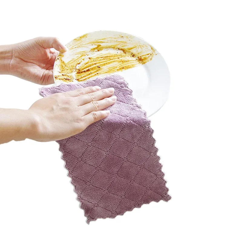 Kitchen Double-sided Cleaning Cloth Thickened Plus-sized Coral Fleece Dishcloth Absorbent Oil-free Cleaning Bowl