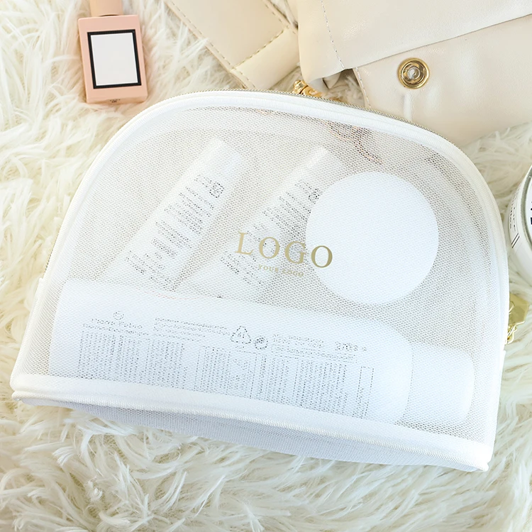 Custom Wholesale White Mesh Cosmetic Makeup Make Up Toiletry Beauty Skincare Gift Pouch Bag