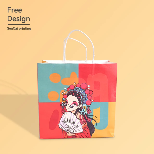Hot Sale ECO Friendly Materials Bag Custom LOGO Text Pattern Bag White Kraft Paper Bag