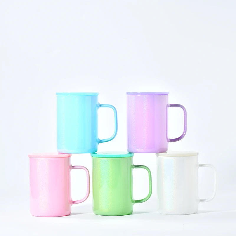 Colorful glitter 15oz blank sublimation glass tea cup heat resistant thick glass coffee mugs with bamboo lids