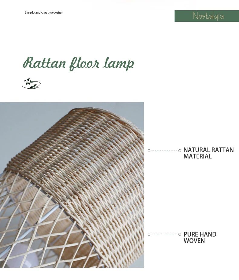 wholesale factory Customized Nordic Vintage Hand woven Natural Rattan floor lamp home interior Indoor Decoration
