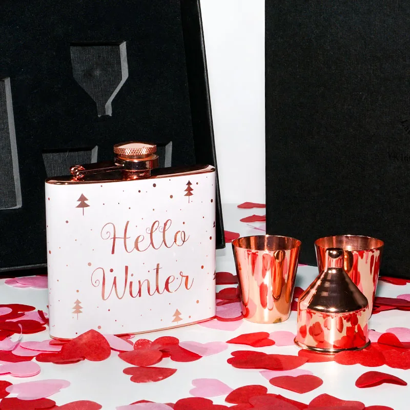 Hip Flask Gift Set, Hip Flasks for Liquor for Lover, 8 Oz Rose Gold Hip Flask Set