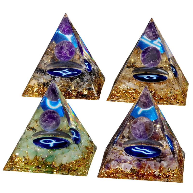Wholesale Zodiac Natural Crystal Pyramid with Crystal Ball Ornaments Home Office Ornaments Gift Crystal Pyramid