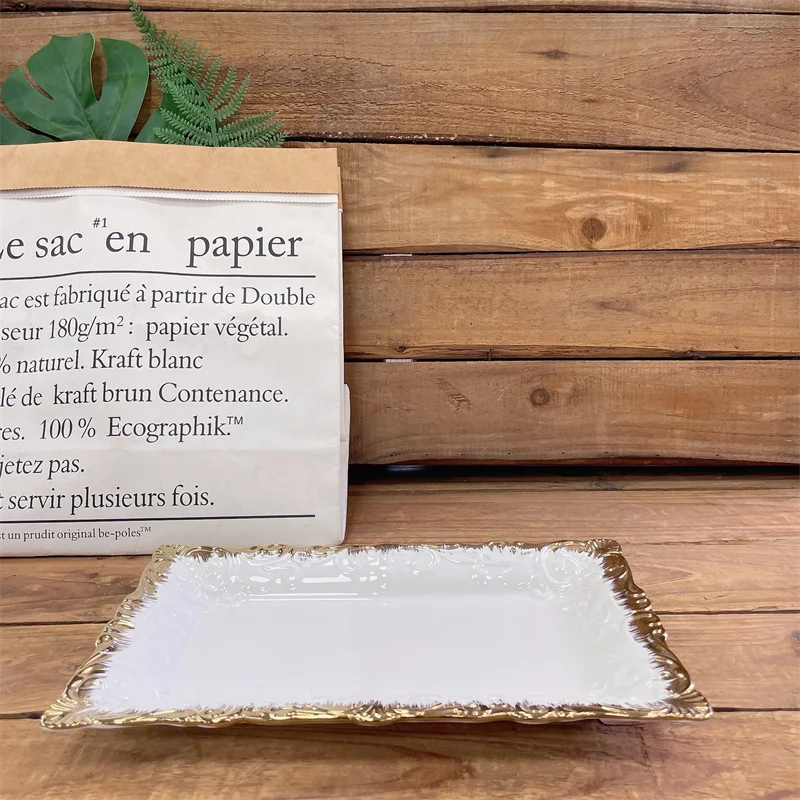 Customized rectangle porcelain luxury plate set catering ceramic dinner plate