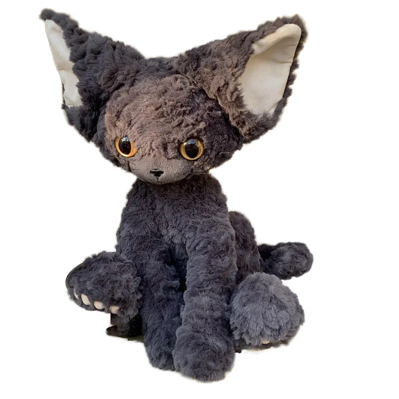 Wholesale 40cm Curly Black Devon Cat Plush Toy Embroidered Fuzzy Kitty Animals Doll Unisex Gift for Girls and Kids on Birthday