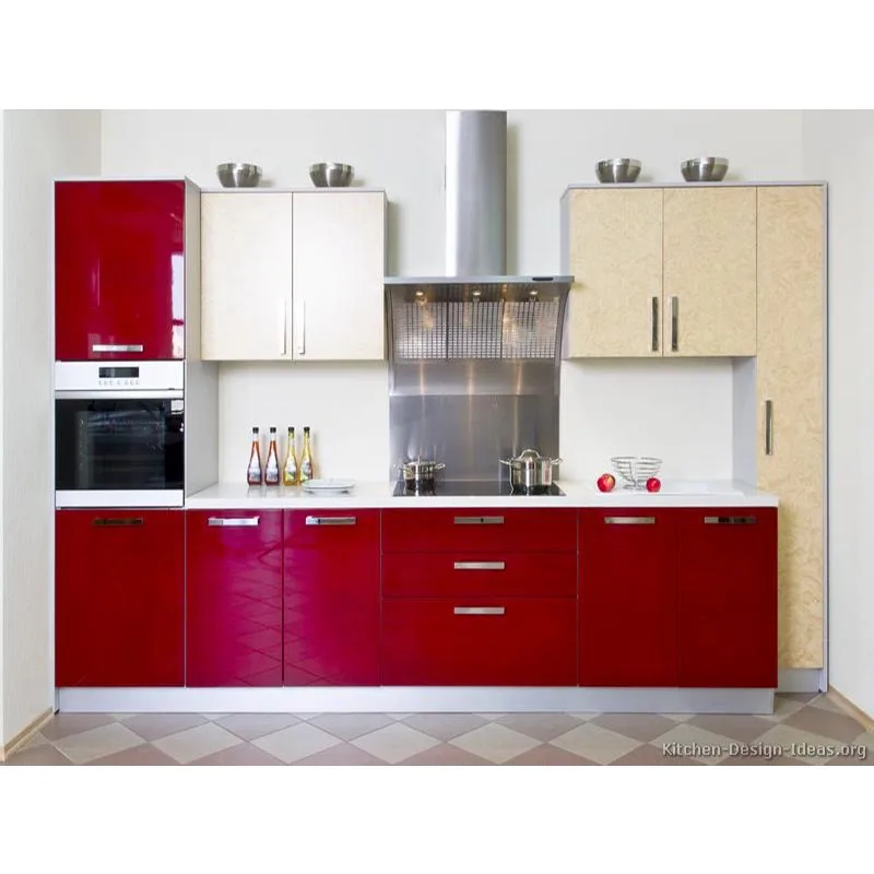 Modern red colorful high glossy painting Chinese cheap kitchen cabinet with pantry cabinet