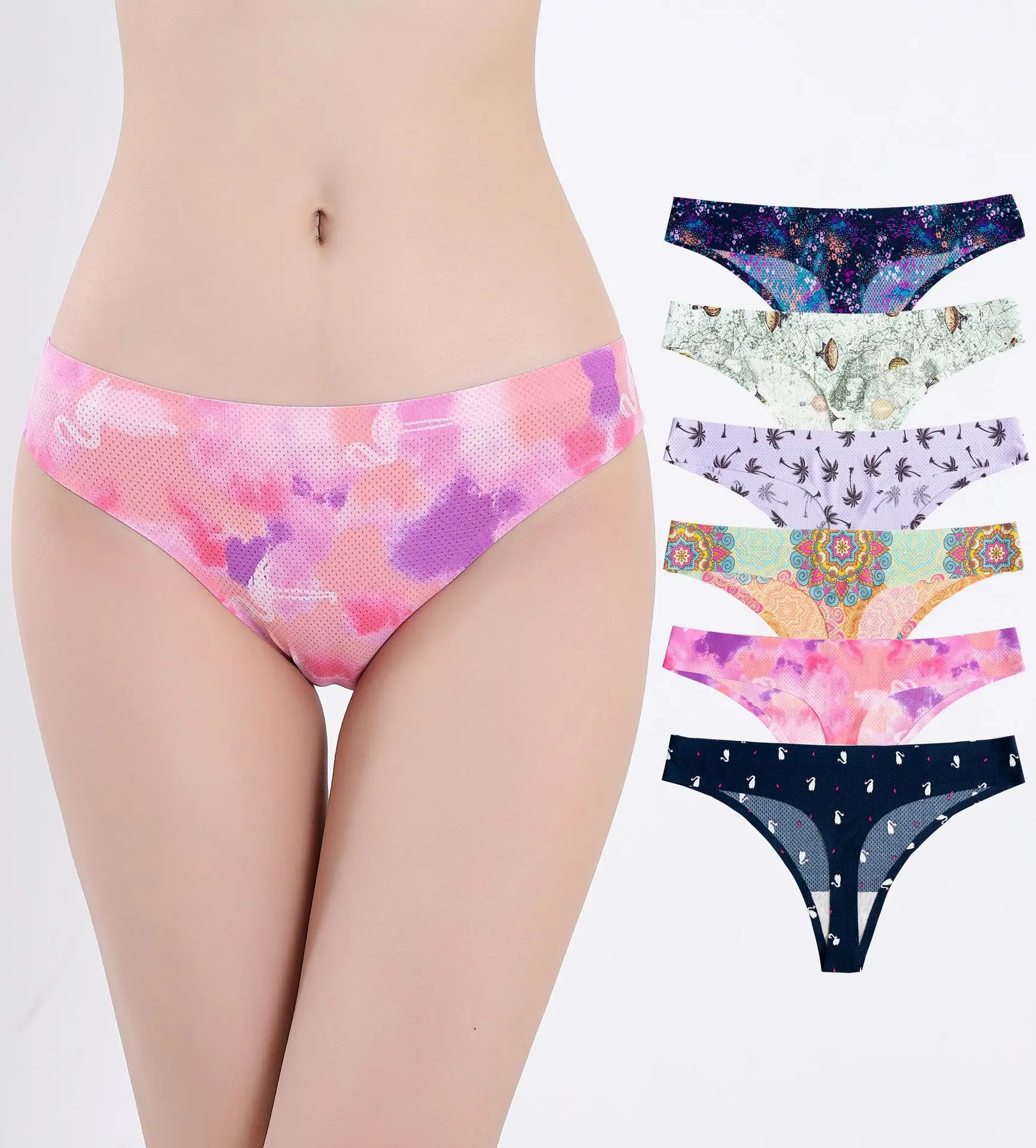 Amazon hot sale calcinha teen girl panties underwear printed t back tanga spandex thong for women seamless string latex briefs