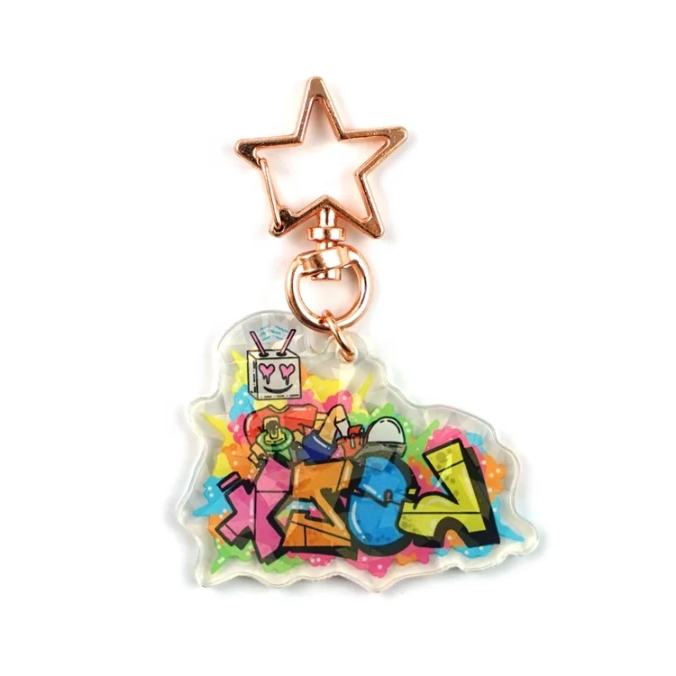 Westar Supplier Two Side Printed Your Own Custom Charm Japan Anime Acrylic Keychain With Glitter Hologram