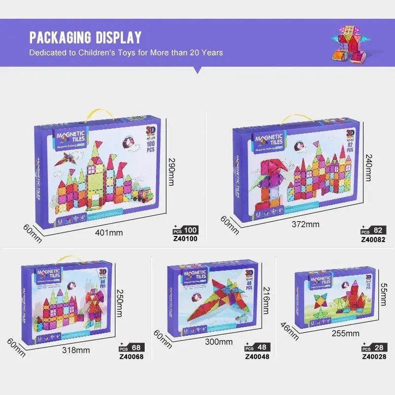 Kids Magnet Toys Magnet Building Tiles, 100 Pcs 3D Clear Color DIY STEM  Magnetic Building Blocks Set, Educational Toys for Kids