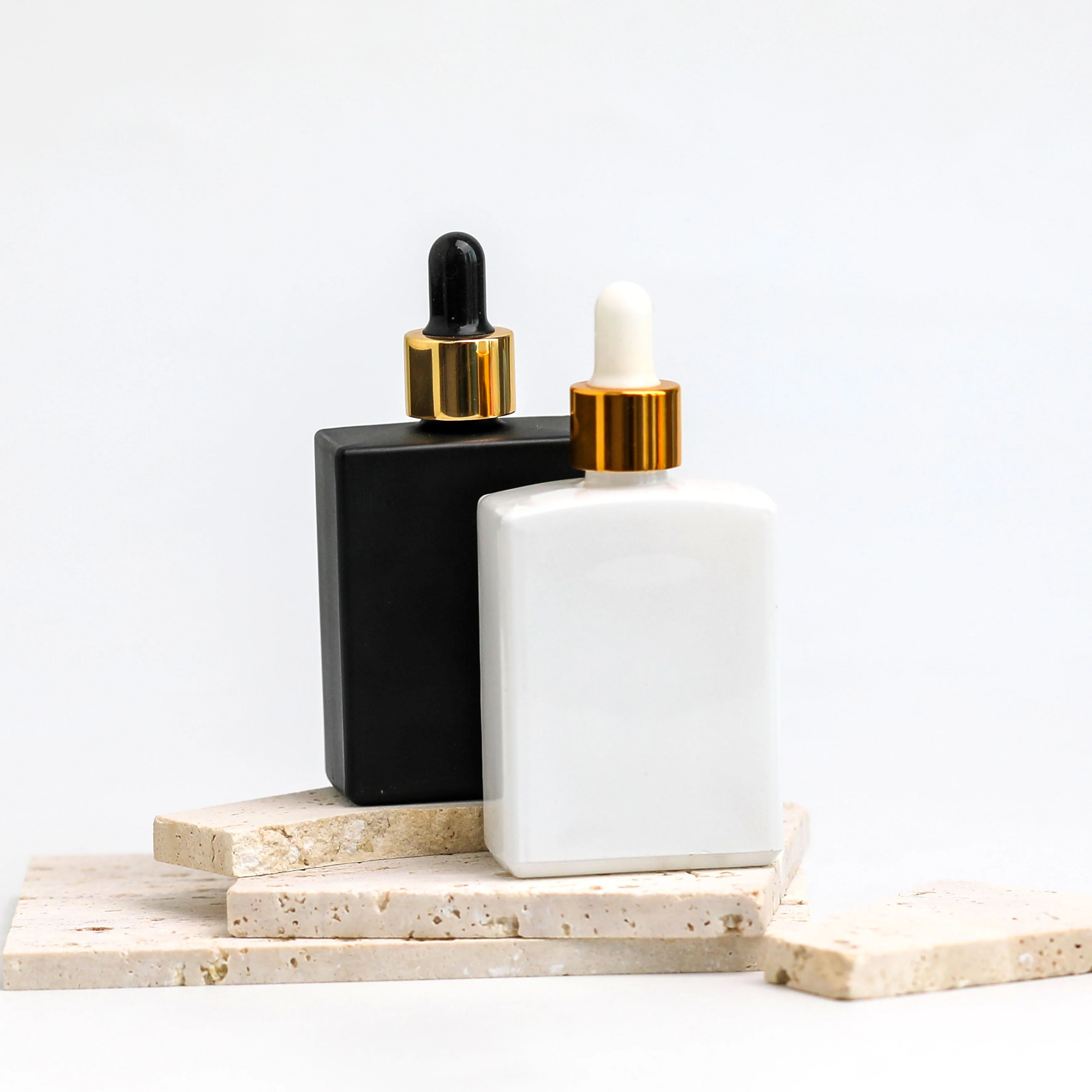 Hot Selling Square Transparent Black Hair Oil Glass Dropper Bottle Rectangle For Essential Oil Perfume 15Ml 30Ml 50Ml 100Ml