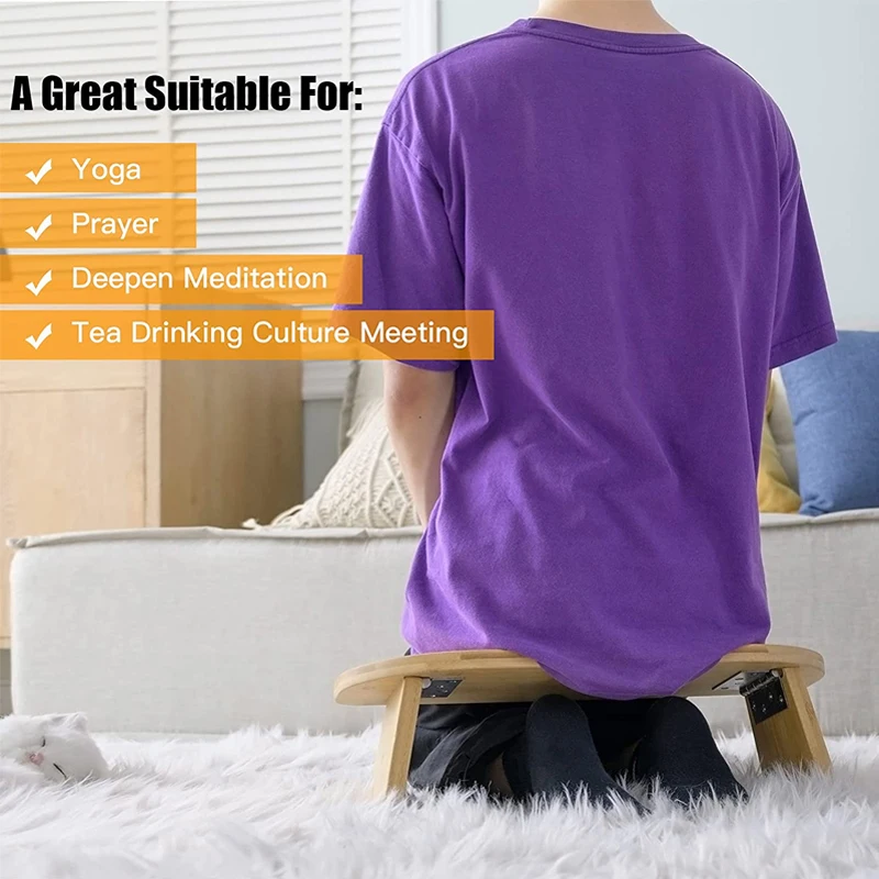 Portable Folding Ergonomic Yoga Bench Bamboo Meditation Bench with Hinged Folding Legs