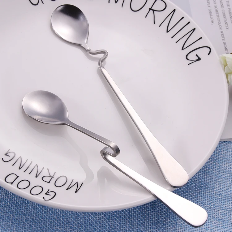Wholesale Stainless Steel Hanging Cup bar Hotel Coffee Spoon Sugar Mini Silver Tea Spoon Bending S Shape Silver Spoon
