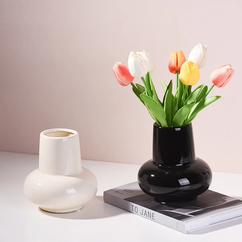 Modern Simple Ceramic Vase Wide Mouth Flower Arrangement Vase Scandinavian Style Home Decoration Arrangement Dried Flower Vase