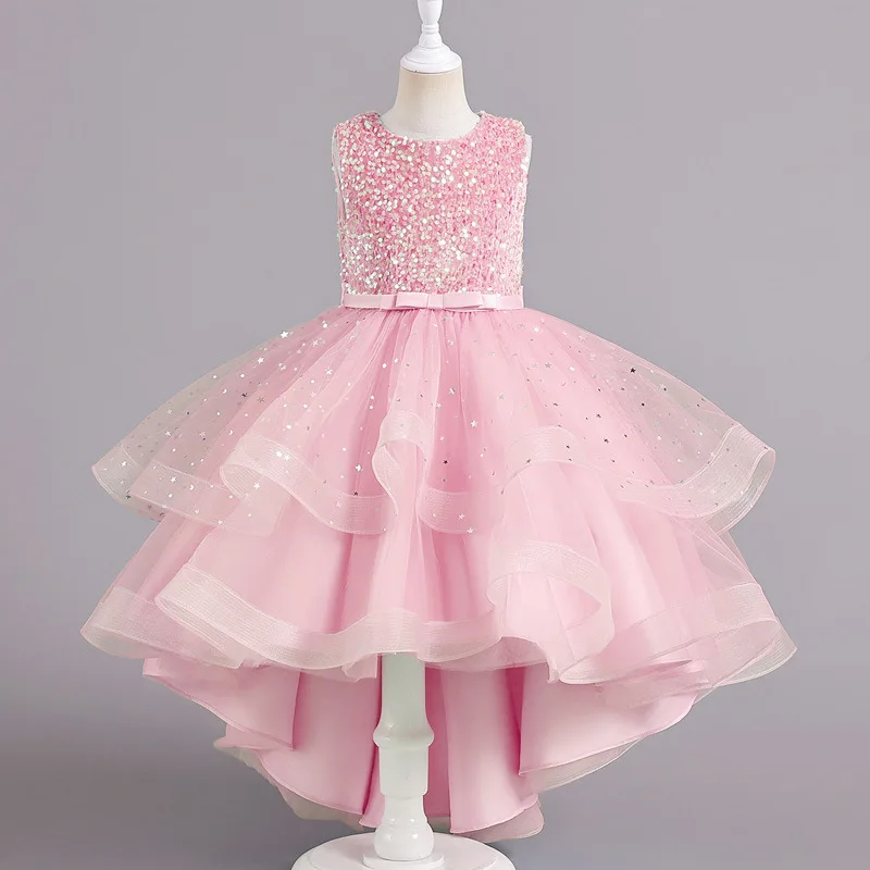 Fast Delivery Kids Pearl Ball Gown Wedding Dresses Children Party Frock for Girls