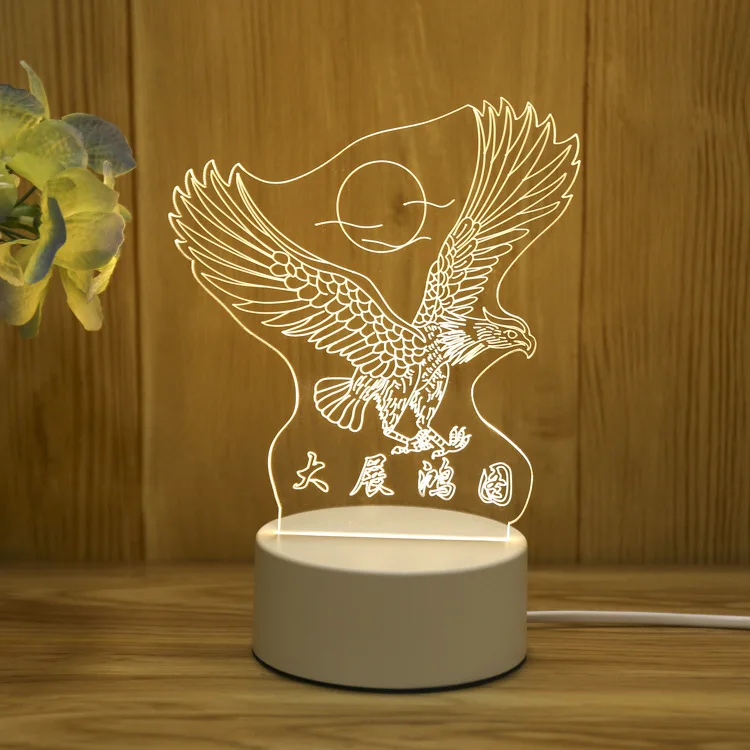 Custom Christmas Gift Motif 3D Color Printing Design Acrylic Material Board LED Night Light with Wooden Base